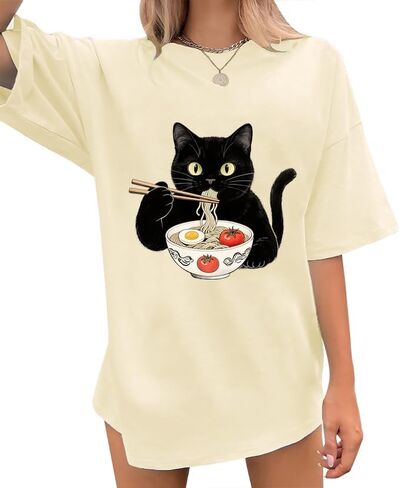 Oversized Cat Shirts for Women Funny Animal Print Tops Cute Teen Girl Clothes Summer Graphic Tees in Saudi Arabia