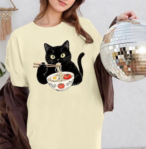 Oversized Cat Shirts for Women Funny Animal Print Tops Cute Teen Girl Clothes Summer Graphic Tees in Saudi Arabia