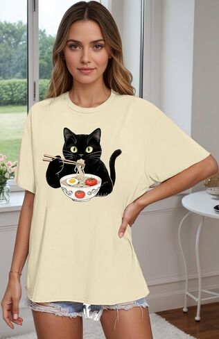 Oversized Cat Shirts for Women Funny Animal Print Tops Cute Teen Girl Clothes Summer Graphic Tees in Saudi Arabia
