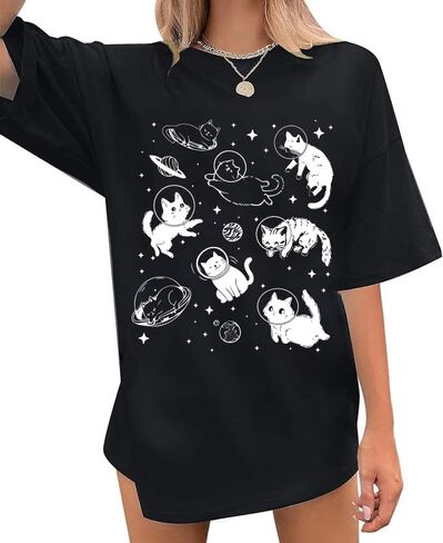 Oversized Cat Shirts for Women Funny Animal Print Tops Cute Teen Girl Clothes Summer Graphic Tees in Saudi Arabia