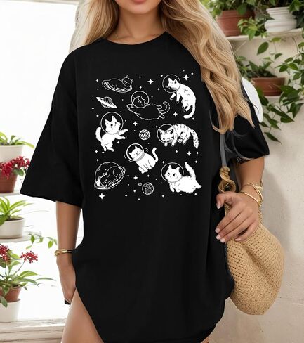 Oversized Cat Shirts for Women Funny Animal Print Tops Cute Teen Girl Clothes Summer Graphic Tees in Saudi Arabia