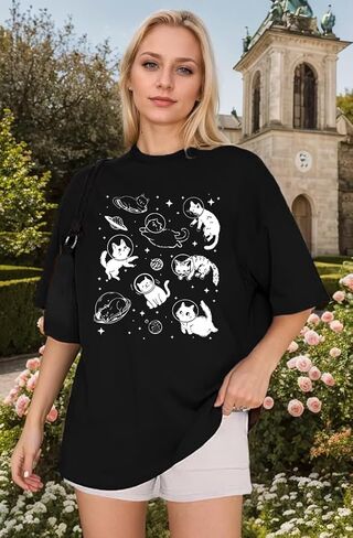 Oversized Cat Shirts for Women Funny Animal Print Tops Cute Teen Girl Clothes Summer Graphic Tees in Saudi Arabia
