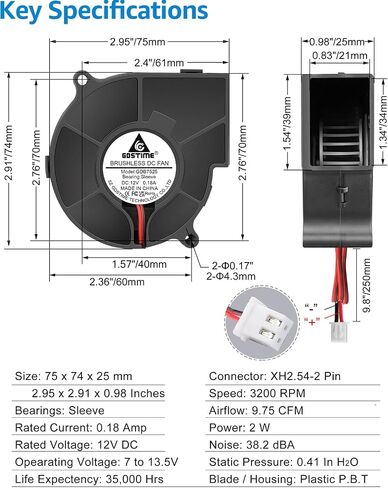 GDSTIME 6028 Blower 12V DC مروحة تبريد بدون فرش 2 ، 60 مم × 28 مم كمبيوتر مركزية مركزية مراوح توربو قفص السنجاب من أجل المرطب 2-pack in Saudi Arabia
