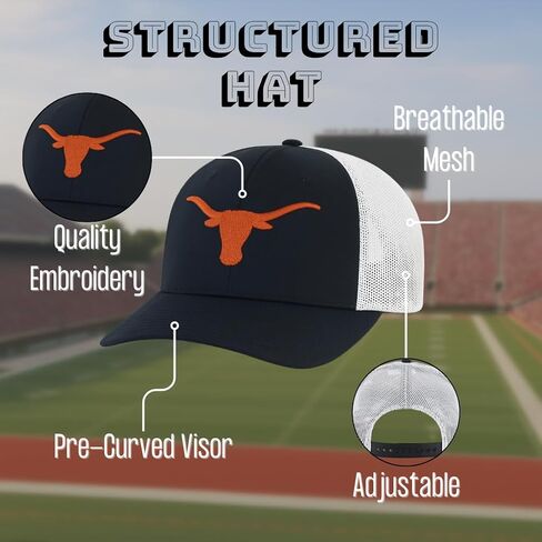 Officially Licensed Texas University Mesh Trucker Hat Classic Edition White/Black Primary Team Logo Adjustable Baseball Snapback MVP Sports Cap in Saudi Arabia