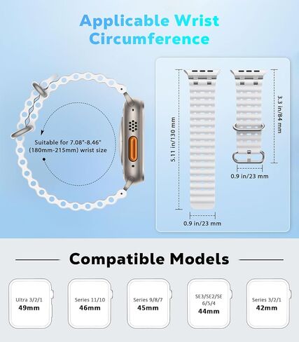 Upgraded Ocean Watch Band Compatible with Apple Watch 42/44/45/46/49mm | For iWatch Ultra 3/2/1,S11/10 9/8/7/6/5/4,SE3/2/1, for Men and Women, Metal Connector, Breathable, Sport Strap, Bicolor in Saudi Arabia