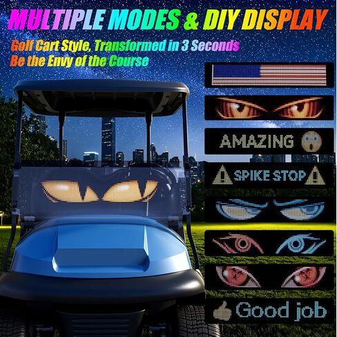 10L0L Golf Cart Devil Eyes Light Sign, Programmable Flexible Screen for Windshield, DIY Dynamic Programmable with App Control,Window Screens for Festivals, Daily in Saudi Arabia