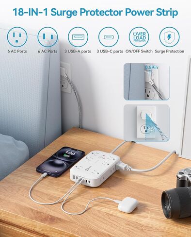 5 USB (3 USB C) قطاع كهربائي صغير مسطح سد مسطح قصير 3 أقدام ، 5 محطة شحن USB 24W/4.8A و 4 منافذ ، واقي غير متصمم مع 3 منفذ جانبي لمكتب سفن سفر. in Kuwait
