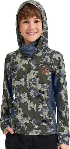 Bassdash Youth Upf 50+ قميص Hoodie Hoodie Camo مع Gaiter Quick Dry Long Sleeve Tee لصيد الصيد المشي لمسافات طويلة FS02Y in Saudi Arabia