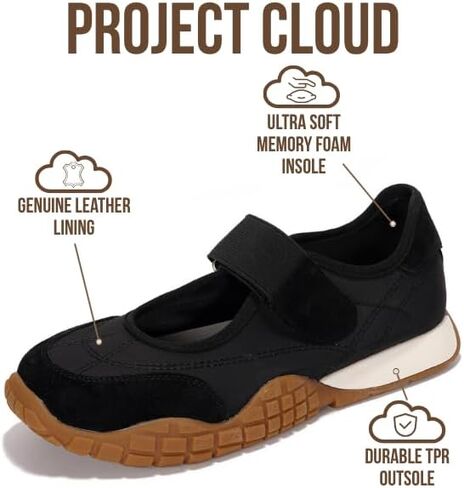 أحذية Project Cloud النسائية - أحذية Mary Jane خفيفة الوزن للنساء مع نعل داخلي من الإسفنج الذكي - أحذية مسطحة غير قابلة للانزلاق للنساء - أحذية رياضية نسائية عصرية 2025 (Donna، Khak، 10) أسود in Kuwait
