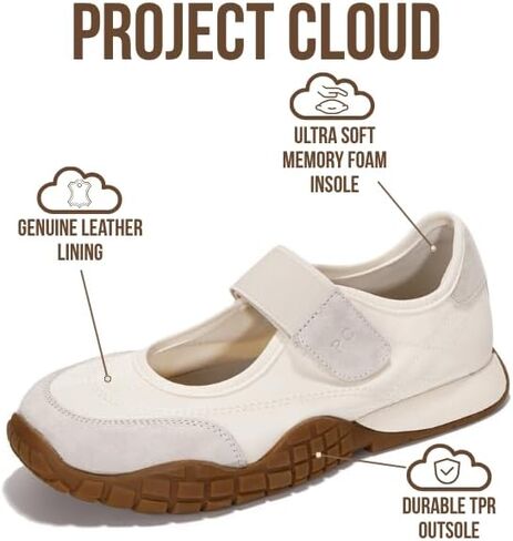 أحذية Project Cloud النسائية - أحذية Mary Jane خفيفة الوزن للنساء مع نعل داخلي من الإسفنج الذكي - أحذية مسطحة غير قابلة للانزلاق للنساء - أحذية رياضية نسائية عصرية 2025 (Donna، Khak، 10) أسود in Kuwait