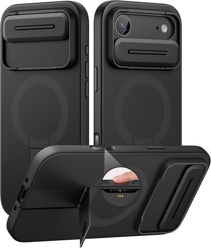 Suritch for iPhone 16 Plus Case مع غطاء شريحة الكاميرا المغناطيسية و Kickstand القابل للتعديل ، متوافق مع Magsafe ، وغطاء الصدمات الصدمات الرفيعة على iPhone 16 Plus 6.7 بوصة ، أسود in Kuwait
