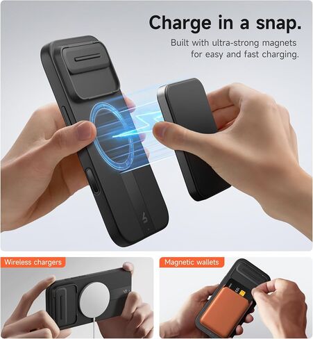Suritch for iPhone 16 Plus Case مع غطاء شريحة الكاميرا المغناطيسية و Kickstand القابل للتعديل ، متوافق مع Magsafe ، وغطاء الصدمات الصدمات الرفيعة على iPhone 16 Plus 6.7 بوصة ، أسود in Kuwait