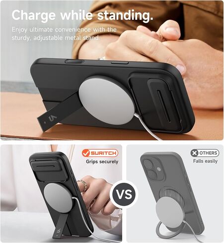 Suritch for iPhone 16 Plus Case مع غطاء شريحة الكاميرا المغناطيسية و Kickstand القابل للتعديل ، متوافق مع Magsafe ، وغطاء الصدمات الصدمات الرفيعة على iPhone 16 Plus 6.7 بوصة ، أسود in Kuwait