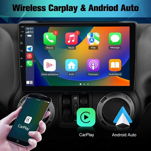 【4GB+64GB】 Qualcomm 8-Core Car Radio Stereo Upgrade for Jeep Wrangler JK 2007-2018 Dodge Ram 1500 2500 2009 2010 2011 2012 Grand Cherokee with CarPlay Android Auto in Saudi Arabia