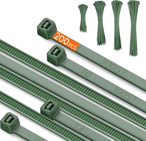 10 Inch PA66 Green Zip Ties, 100 Pcs Wide Heavy Duty Plastic Wire Ties with 42 Lbs, Premium Self-locking Nylon Cable Ties Decoration Tie Wraps for Outdoor Indoor Gardening Fence Farming Grid Wall in Saudi Arabia