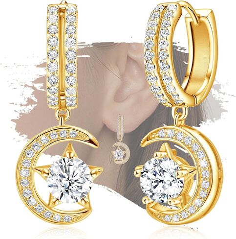 أقراط الفضة الاسترليني للنساء تتدلى سحر الأزياء hypoallergenic مجوهرات المجوهرات النجمة القمر هدية in Kuwait