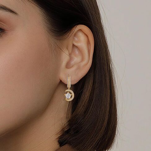 أقراط الفضة الاسترليني للنساء تتدلى سحر الأزياء hypoallergenic مجوهرات المجوهرات النجمة القمر هدية in Kuwait