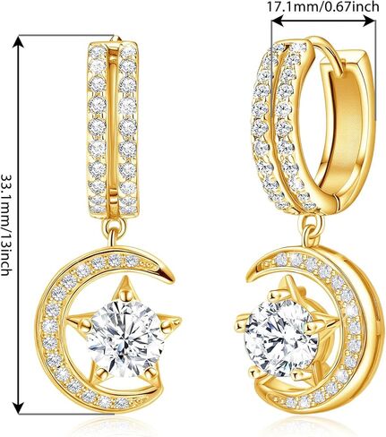 أقراط الفضة الاسترليني للنساء تتدلى سحر الأزياء hypoallergenic مجوهرات المجوهرات النجمة القمر هدية in Kuwait