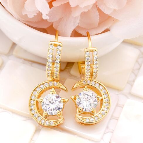 أقراط الفضة الاسترليني للنساء تتدلى سحر الأزياء hypoallergenic مجوهرات المجوهرات النجمة القمر هدية in Kuwait