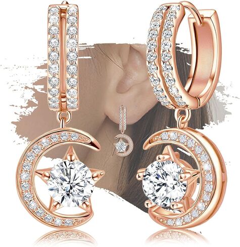 Sterling Silver Earrings for Women Dangle Hoop Charms Hypoallergenic Fashion Jewelry Star Moon Birthday Gift in Kuwait