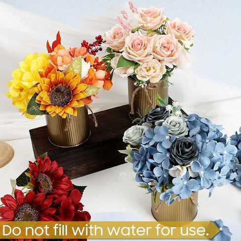 ديكور مزهرية مزرعة عالية، مزهرية زهرة ريفية مقاس 11.43 سم × 10.16 سم مع قوس خيوط 12 قطعة من دلاء معدنية مجلفنة من القصدير للزهور الاصطناعية قطعة مركزية لطاولة الزفاف وخطوبة المنزل (أبيض) in Kuwait