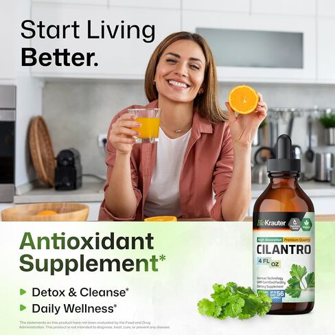 BIO KRAUTER Cilantro Supplement - Rich Source of Antioxidants - Natural Cleansing & Detox Cilantro Extract - Vegan, Alcohol Free Drops 4 Fl.Oz. in Saudi Arabia