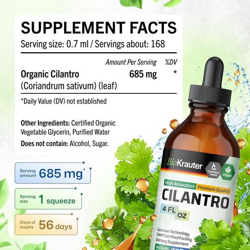 BIO KRAUTER Cilantro Supplement - Rich Source of Antioxidants - Natural Cleansing & Detox Cilantro Extract - Vegan, Alcohol Free Drops 4 Fl.Oz. in Saudi Arabia