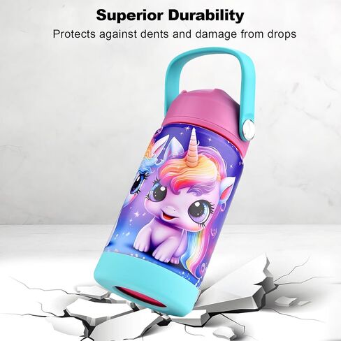 12oz Kids Insulated Water Bottle, Leak-proof Toddler Cup With Straws Lids, Kids Water Bottles For School Boys Girls, Stainless Steel Vacuum Insulated Bottle For Kids (Rainbow Unicorn) in Saudi Arabia