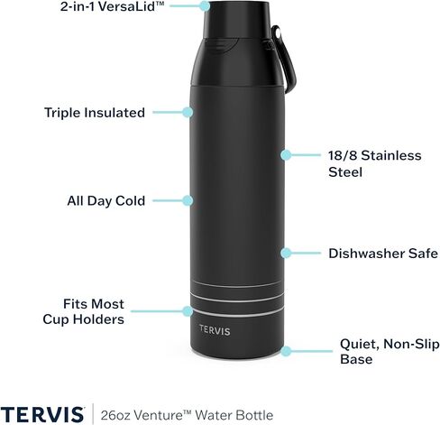 زجاجة مياه Tervis Venture في الصباح الباكر للجبال مصنوعة في الولايات المتحدة الأمريكية، كوب سفر معزول بجدار مزدوج يحافظ على المشروبات باردة وساخنة، 26oz، من الفولاذ المقاوم للصدأ in Kuwait