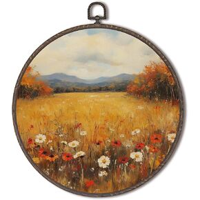 XNXLDYLH Rustic Fall Pumpkin Patch Round Framed Wall Art Decor, Farmhouse Hanging Wall Decor Decorations, Autumn Fall Landscape Canvas Prints Wall Art Pictures Paintings for Living Room, 10x10 Inches in Kuwait