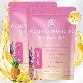 Women's Probiotic & Prebiotic Slippery Elm Gummies, Pineapple Gummies for Women pH, Gut Health & Immune System, Gluten-Free, Vegan Premium Feminine Balance Gummie, 60 Gummies(1 Pc) in Saudi Arabia