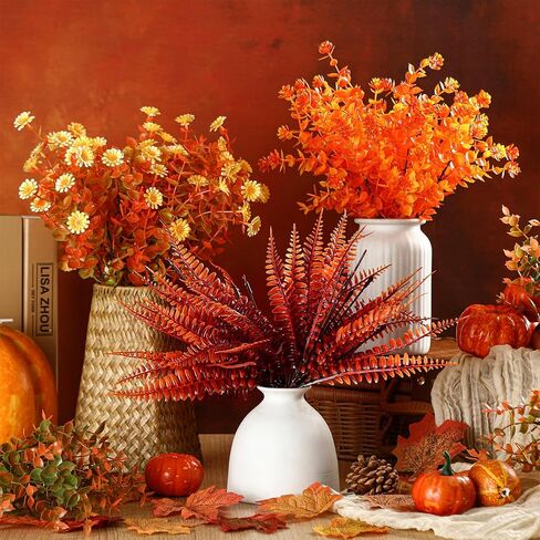 Ceenna 16 Pcs Artificial Fall Flowers Maple Leaves Floral Picks and Sprays with Pumpkins Sunflower Pine Cones Berries Stem for Harvest Wreath Thanksgiving Table Centerpiece Autumn Decoration in Kuwait