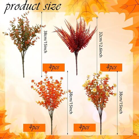 Ceenna 16 Pcs Artificial Fall Flowers Maple Leaves Floral Picks and Sprays with Pumpkins Sunflower Pine Cones Berries Stem for Harvest Wreath Thanksgiving Table Centerpiece Autumn Decoration in Kuwait