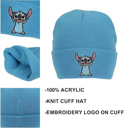 Lilo & Stitch Stitch Embroidery On Acrylic Knit Standard Cuff Beanie in Saudi Arabia