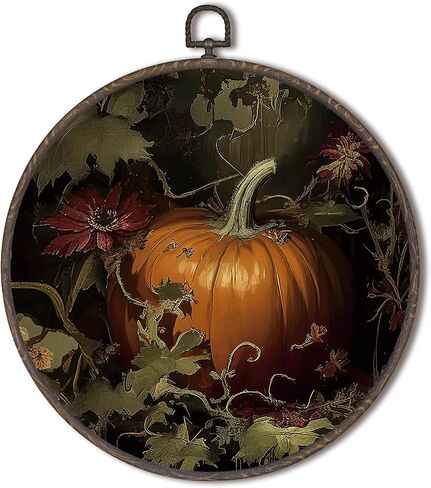XNXLDYLH Rustic Fall Pumpkin Patch Round Framed Wall Art Decor, Farmhouse Hanging Wall Decor Decorations, Autumn Fall Landscape Canvas Prints Wall Art Pictures Paintings for Living Room, 10x10 Inches in Kuwait