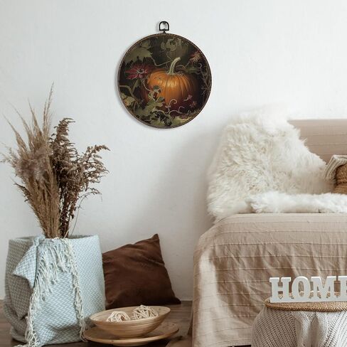 XNXLDYLH Rustic Fall Pumpkin Patch Round Framed Wall Art Decor, Farmhouse Hanging Wall Decor Decorations, Autumn Fall Landscape Canvas Prints Wall Art Pictures Paintings for Living Room, 10x10 Inches in Kuwait
