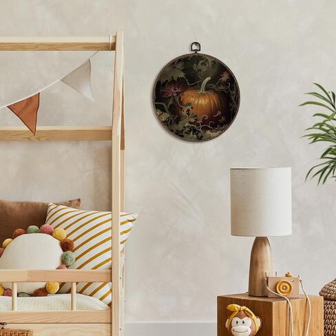XNXLDYLH Rustic Fall Pumpkin Patch Round Framed Wall Art Decor, Farmhouse Hanging Wall Decor Decorations, Autumn Fall Landscape Canvas Prints Wall Art Pictures Paintings for Living Room, 10x10 Inches in Kuwait