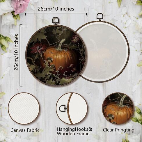 XNXLDYLH Rustic Fall Pumpkin Patch Round Framed Wall Art Decor, Farmhouse Hanging Wall Decor Decorations, Autumn Fall Landscape Canvas Prints Wall Art Pictures Paintings for Living Room, 10x10 Inches in Kuwait