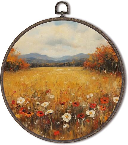 Xnxldylh Rustic Fall Pump Patch Round Round Wall Art Decor ، مزرعة مزرعة زخارف ديكور جدار معلقة ، خريف خريف المناظر الطبيعية المطبوعة صور فنية الجدار لغرفة المعيشة ، 10x10 بوصة in Kuwait