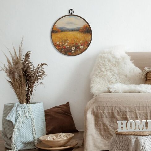 Xnxldylh Rustic Fall Pump Patch Round Round Wall Art Decor ، مزرعة مزرعة زخارف ديكور جدار معلقة ، خريف خريف المناظر الطبيعية المطبوعة صور فنية الجدار لغرفة المعيشة ، 10x10 بوصة in Kuwait