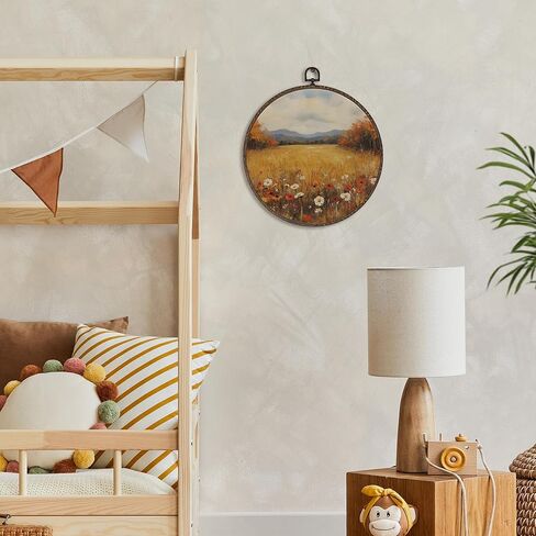 Xnxldylh Rustic Fall Pump Patch Round Round Wall Art Decor ، مزرعة مزرعة زخارف ديكور جدار معلقة ، خريف خريف المناظر الطبيعية المطبوعة صور فنية الجدار لغرفة المعيشة ، 10x10 بوصة in Kuwait