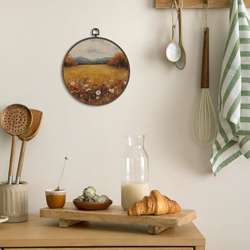 Xnxldylh Rustic Fall Pump Patch Round Round Wall Art Decor ، مزرعة مزرعة زخارف ديكور جدار معلقة ، خريف خريف المناظر الطبيعية المطبوعة صور فنية الجدار لغرفة المعيشة ، 10x10 بوصة in Kuwait