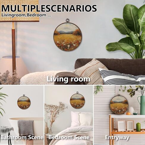Xnxldylh Rustic Fall Pump Patch Round Round Wall Art Decor ، مزرعة مزرعة زخارف ديكور جدار معلقة ، خريف خريف المناظر الطبيعية المطبوعة صور فنية الجدار لغرفة المعيشة ، 10x10 بوصة in Kuwait