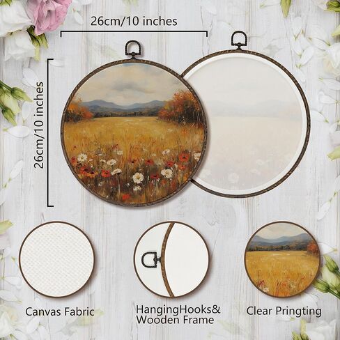 Xnxldylh Rustic Fall Pump Patch Round Round Wall Art Decor ، مزرعة مزرعة زخارف ديكور جدار معلقة ، خريف خريف المناظر الطبيعية المطبوعة صور فنية الجدار لغرفة المعيشة ، 10x10 بوصة in Kuwait