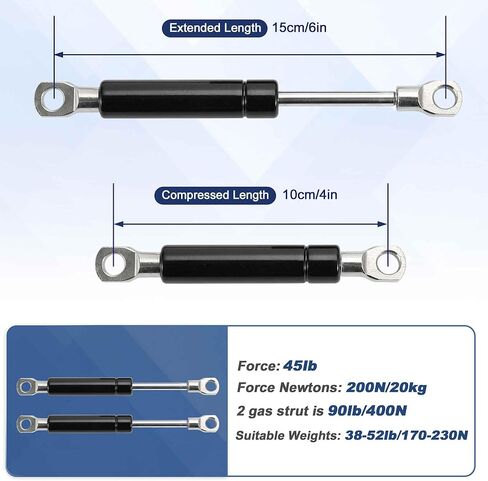 نوابض غازية 7 بوصة 35Ib/160N/16 كجم، دعامات غازية 7 بوصة، صندوق أدوات دعم الرفع الهيدروليكي، قطعتان، أسود in Kuwait