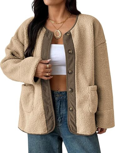 ZAFUL Women's Faux Fur Sweatshirt Long Sleeve Button Down Pockets Winter Coat Fleece Sherpa Jackets Outerwear in Saudi Arabia