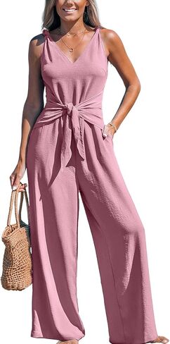 Cupshe Women's Summer Summuits Uleveless Tie Tie Cnot Wide Long Pants Romper مع جيوب in Saudi Arabia
