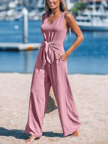Cupshe Women's Summer Summuits Uleveless Tie Tie Cnot Wide Long Pants Romper مع جيوب in Saudi Arabia