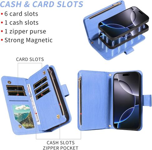 Asuwish Phone Case for iPhone 16 Pro Max 6.9 inch Zipper Wallet Detachable Cell Cover with Tempered Glass Screen Protector Strap Card Holder i Phone16 16Pro i16 ProMax 16ProMax Women Girls Dark Purple in Saudi Arabia