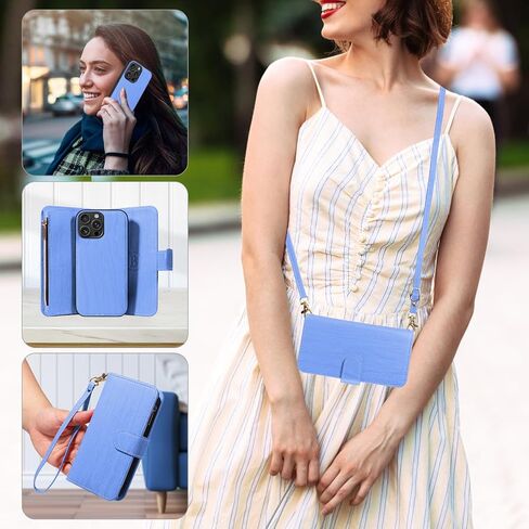 Asuwish Phone Case for iPhone 16 Pro Max 6.9 inch Zipper Wallet Detachable Cell Cover with Tempered Glass Screen Protector Strap Card Holder i Phone16 16Pro i16 ProMax 16ProMax Women Girls Dark Purple in Saudi Arabia